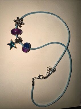 Blue Cord Necklace with Star & Glass Beads